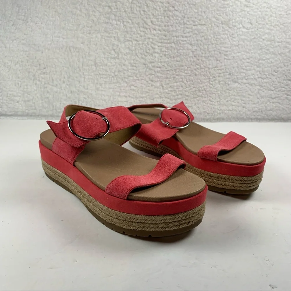 UGG April suede espadrille platform sandal coral pink 9.5 NWOB Flaw Mark 7230‎
